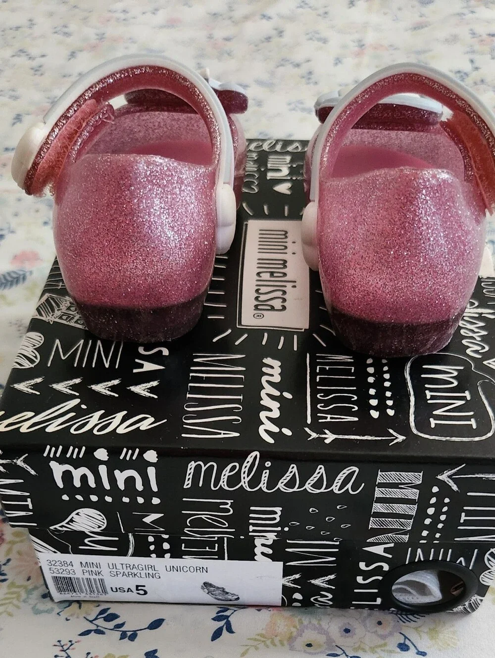 **NEW** Mini Melissa Sz 5 Pink Glitter Unicorn Baby Girl Mary Janes Retail $65